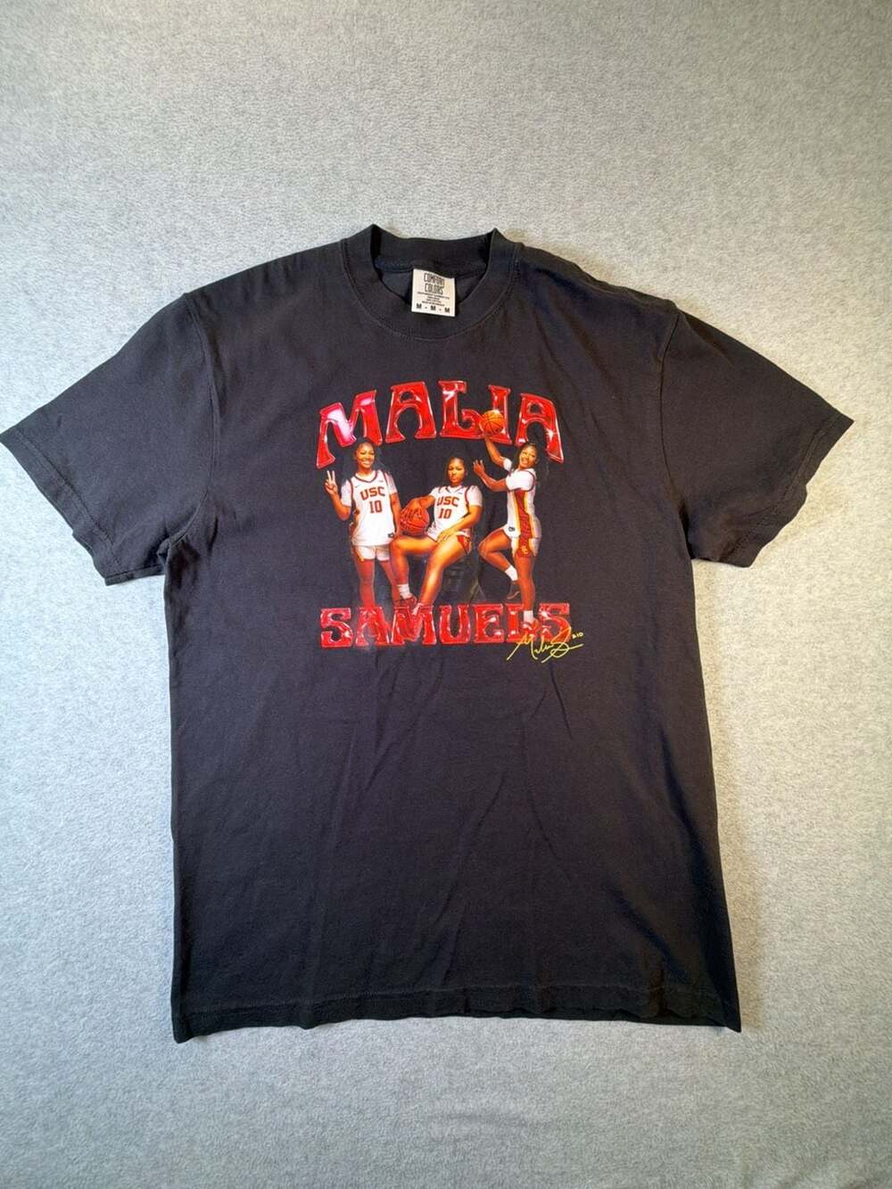 Comfort Colors Malia Samuels USC Basketball Vintage Graphic Tee Black Size M